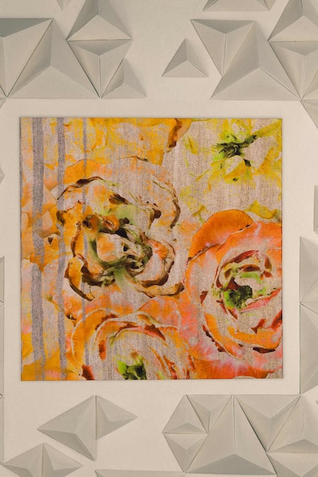 Shop Unallume By Nisha Orange Floral Tangerine Silk Pocket Square at Aza Fashions Shop_Unallume By Nisha_Orange Floral Tangerine Silk Pocket Square _at_Aza_Fashions