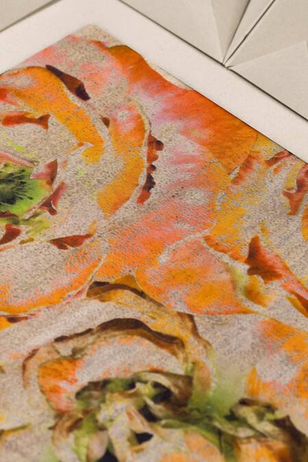 Unallume By Nisha Orange Floral Tangerine Silk Pocket Square Online at Aza Fashions Unallume By Nisha_Orange Floral Tangerine Silk Pocket Square _Online_at_Aza_Fashions