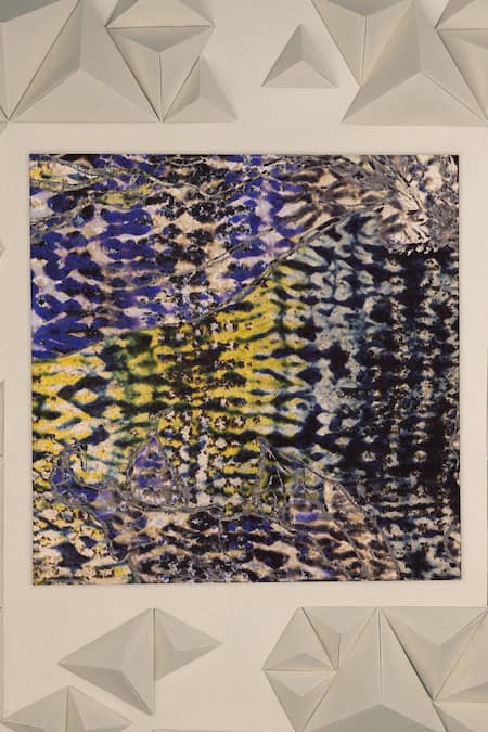 Unallume By Nisha Abstract Print Sapphire Silk Pocket Square 