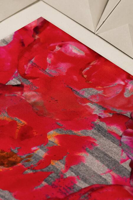 Unallume By Nisha_Pink Floral Print Silk Pocket Square _Online_at_Aza_Fashions