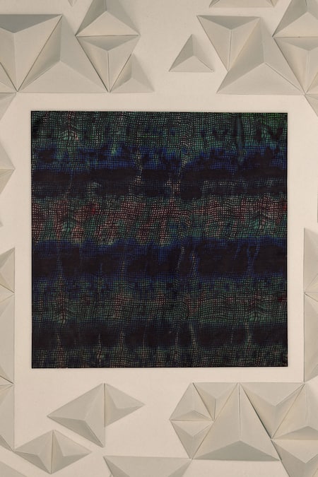 Unallume By Nisha Silk Pocket Square with Blue Odyssey Print 