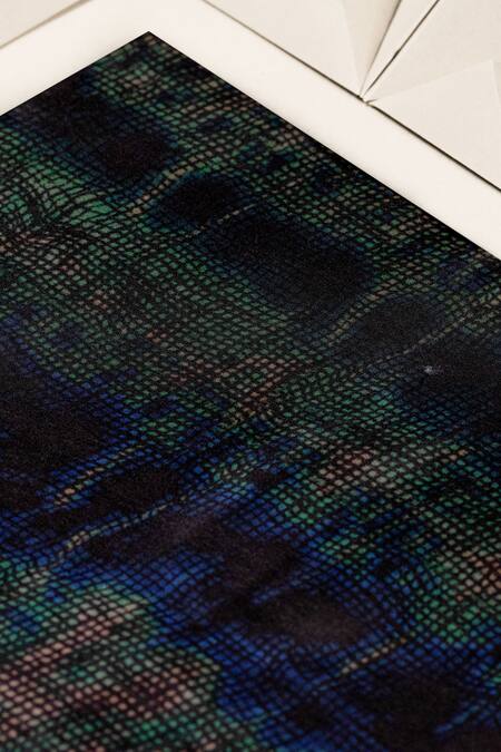 Unallume By Nisha Blue Silk Pocket Square With Odyssey Print Online at Aza Fashions Unallume By Nisha_Blue Silk Pocket Square With Odyssey Print _Online_at_Aza_Fashions