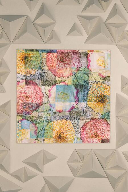 Shop Unallume By Nisha Multi Color Orchid Bloom Silk Pocket Square at Aza Fashions Shop_Unallume By Nisha_Multi Color Orchid Bloom Silk Pocket Square _at_Aza_Fashions