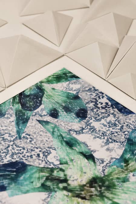 Unallume By Nisha_Blue Oceanic Daisy Silk Pocket Square _Online_at_Aza_Fashions