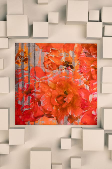 Shop Unallume By Nisha Orange Citrus Bloom Silk Pocket Square at Aza Fashions Shop_Unallume By Nisha_Orange Citrus Bloom Silk Pocket Square _at_Aza_Fashions