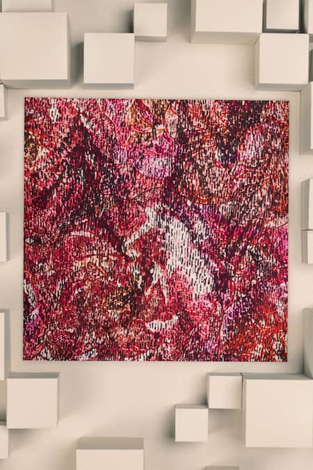 Shop_Unallume By Nisha_Red Ruby Melody Silk Pocket Square _at_Aza_Fashions