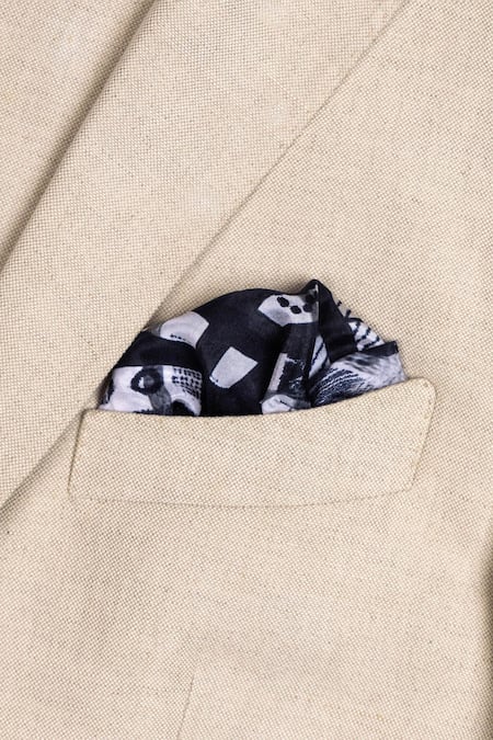 UNALLUME by Nisha Black Monochrome Fusion Silk Pocket Square 