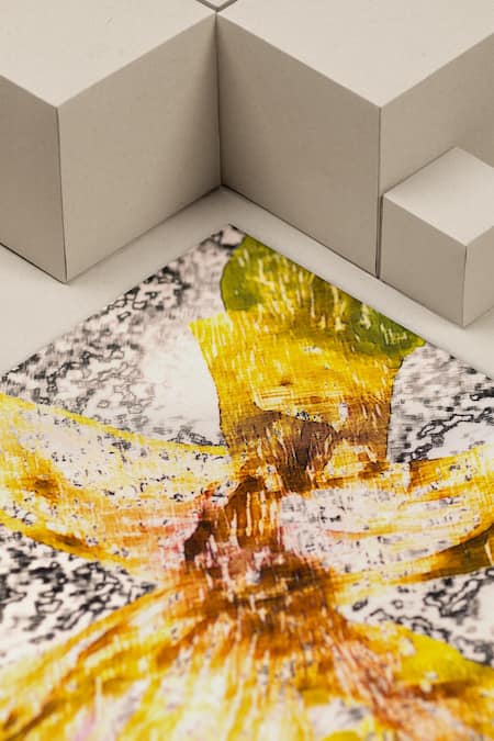 Unallume By Nisha_Yellow Floral Print Silk Pocket Square _Online_at_Aza_Fashions