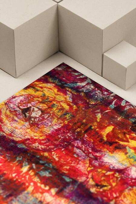 Unallume By Nisha_Multi Color Crimson Bloom Silk Pocket Square _Online_at_Aza_Fashions