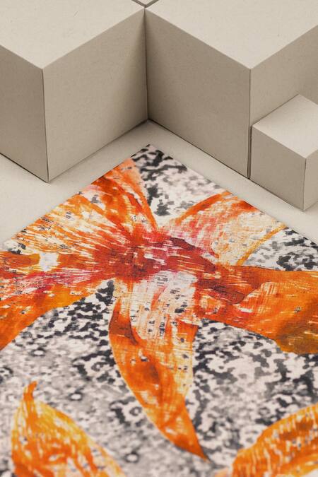 Unallume By Nisha_Multi Color Orange Orchid Silk Pocket Square _Online_at_Aza_Fashions