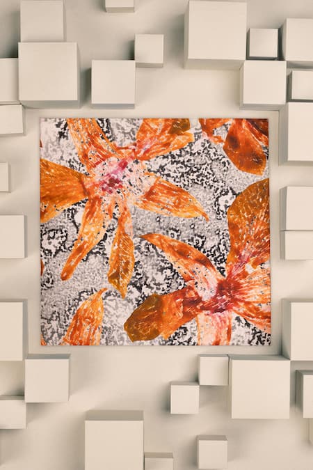 Unallume By Nisha Orange Orchid Silk Pocket Square 