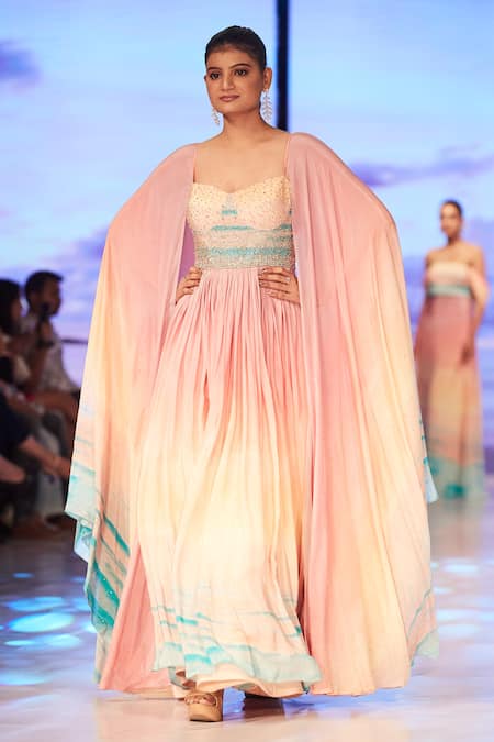 Basanti - Kapde Aur Koffee_Pink Crepe Beads, Crystals Sweetheart Neck The Sand Dune Anarkali_Online_at_Aza_Fashions