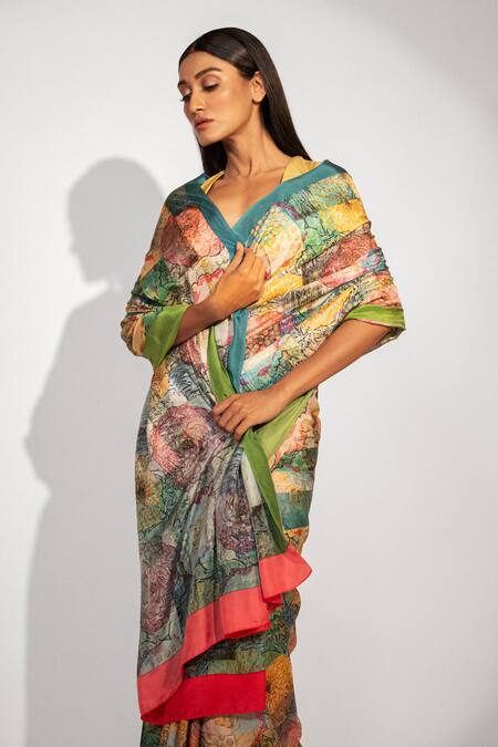 Unallume By Nisha Garden Oasis Printed Silk Saree 