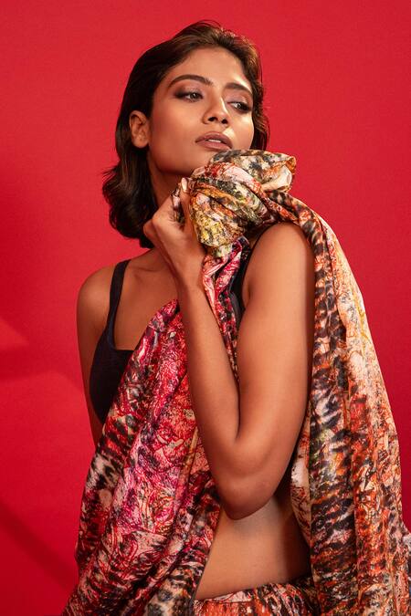 Unallume By Nisha_Multi Color Silk Enchanted Garden Saree _Online_at_Aza_Fashions