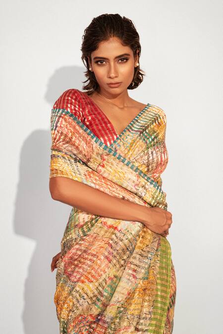 Unallume By Nisha Green Silk, Cotton Embroidery Celestial Bloom Printed Saree Online at Aza Fashions Unallume By Nisha_Green Silk, Cotton Embroidery Celestial Bloom Printed Saree _Online_at_Aza_Fashions
