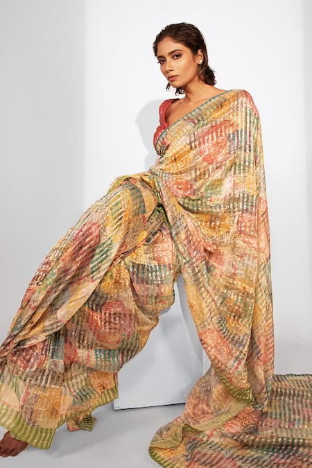 Unallume By Nisha Celestial Bloom Printed Silk Saree 