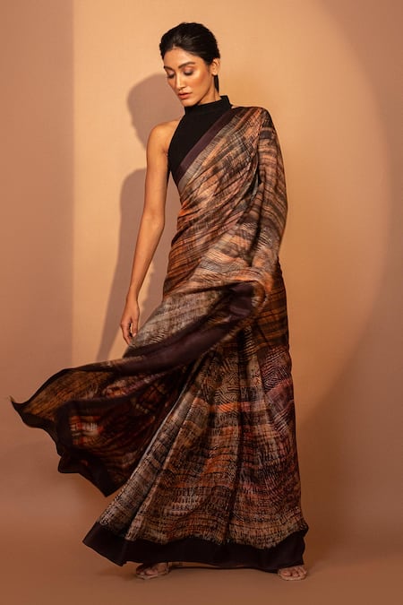 Unallume By Nisha Celosia King Coral Silk Saree 