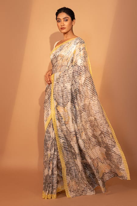 Unallume By Nisha Misty Citrus Printed Silk Saree 