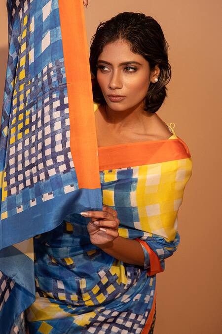 Unallume By Nisha Blue Silk Round Neck Twilight Tango Saree Online at Aza Fashions Unallume By Nisha_Blue Silk Round Neck Twilight Tango Saree _Online_at_Aza_Fashions