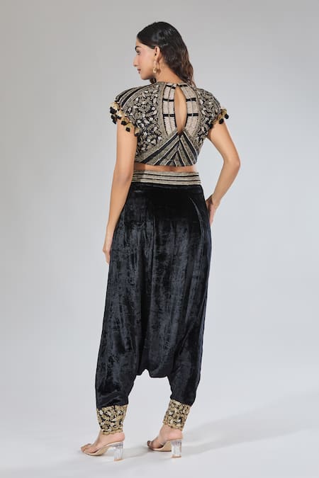 Payal Singhal Geometric Embroidered Blouse & Dhoti Pant Set 
