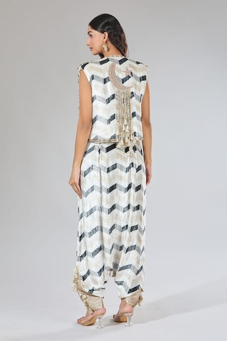 Payal Singhal Geometric Embroidered Jacket & Draped Pant Set 