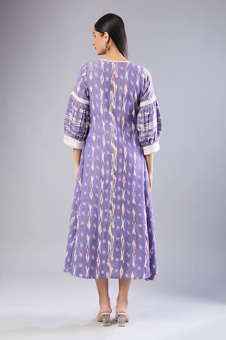 Naintara Bajaj Purple Ikat Handloom Midi Dress & Jacket Set 