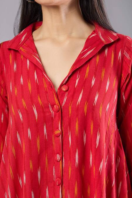 Naintara Bajaj_Red Collared Ikat Handloom Shirt Dress _Online_at_Aza_Fashions
