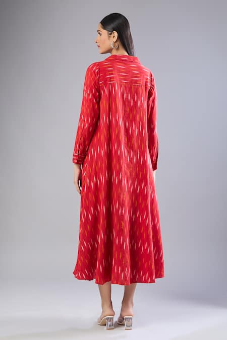 Naintara Bajaj Ikat Handloom Red Shirt Dress 