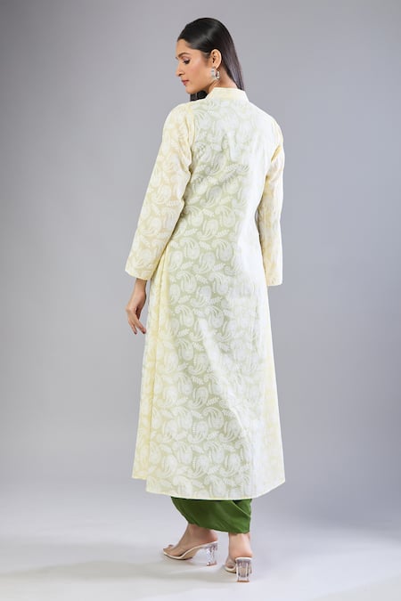 Shop Naintara Bajaj Yellow Rayon Embroidery Round Neck, Green Cowl Dress With Chikankari Jacket at Aza Fashions Shop_Naintara Bajaj_Yellow Rayon Embroidery Round Neck, Green Cowl Dress With Chikankari Jacket _at_Aza_Fashions