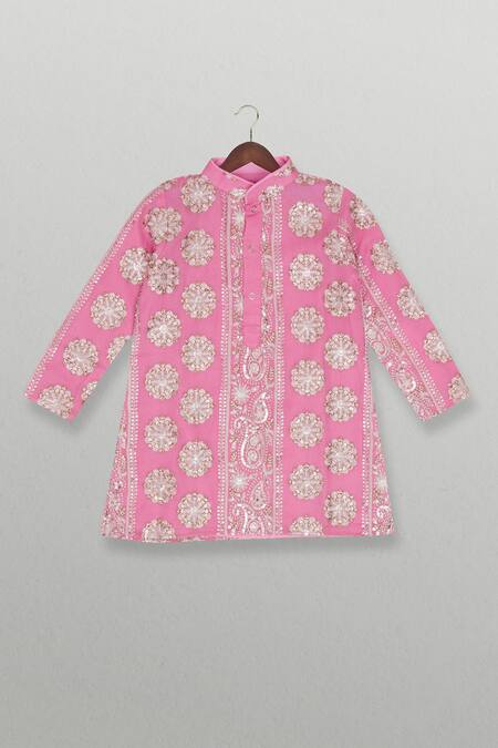 Buy_Tiny Pants_Pink Georgette, Cotton Embroidery, Sequins Designer Kurta Set_Online_at_Aza_Fashions