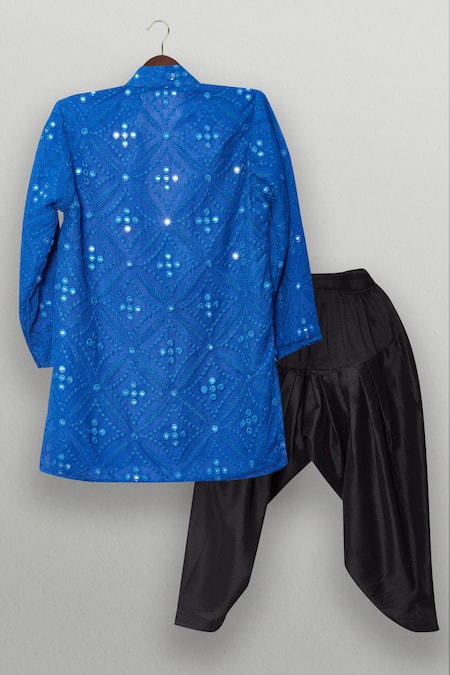 Tiny Pants Royal Blue Mirror Work Kurta Pajama Set 
