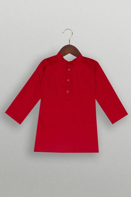 Buy_Tiny Pants_Red Georgette, Cotton Embroidery Jacket Kurta Set _Online_at_Aza_Fashions