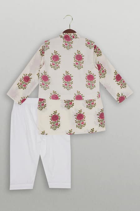 Tiny Pants Rose Block Print Kurta Jacket Set 