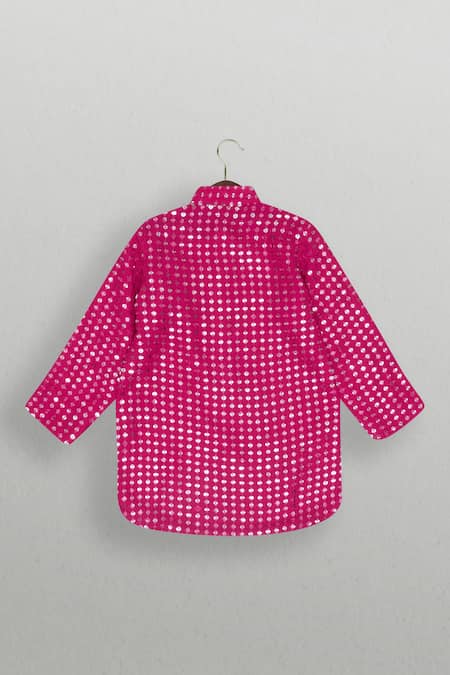 Tiny Pants Pink Mirror Work Kurta Pajama Set 