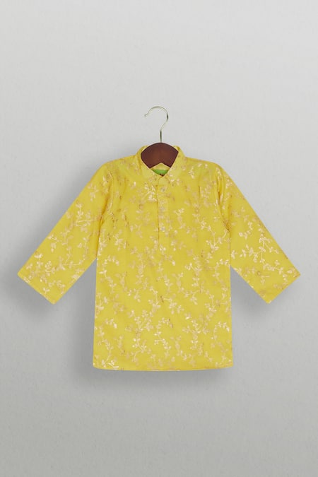 Tiny Pants Yellow Zari Chanderi Kurta Jacket Set 