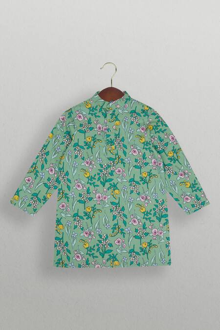 Buy_Tiny Pants_Green Cotton Printed Kurta Jacket Set _Online_at_Aza_Fashions