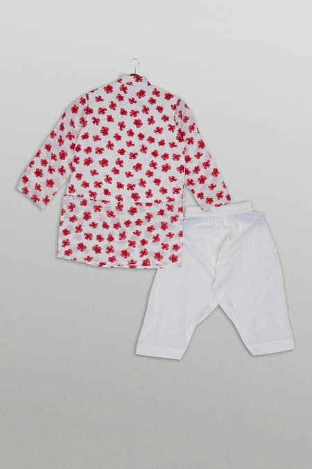 Tiny Pants White Floral Printed Kurta Jacket Set 