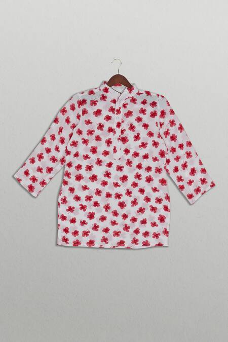 Shop Tiny Pants White Cotton Floral Printed Kurta Jacket Set Online at Aza Fashions Shop_Tiny Pants_White Cotton Floral Printed Kurta Jacket Set _Online_at_Aza_Fashions