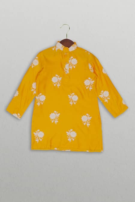 Tiny Pants Yellow Floral Embroidered Kurta Pajama Set 