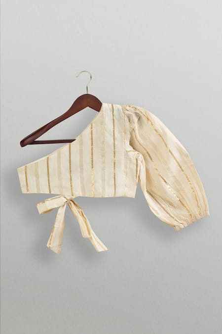 Tiny Pants Peach Chanderi Lehenga Set with One Shoulder Top 