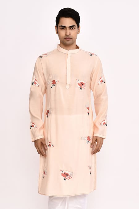 Arihant Rai Sinha_Cream Cotton Printed Long Kurta _Online_at_Aza_Fashions