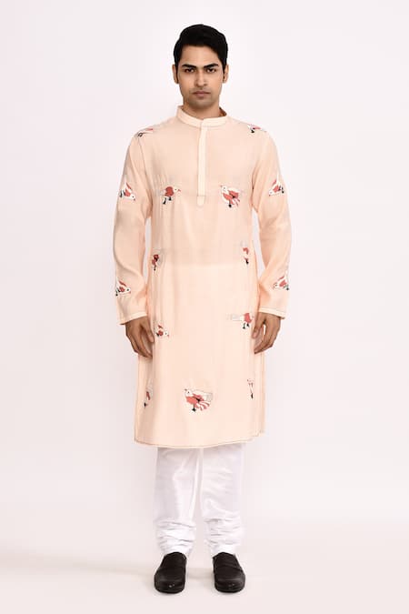 Buy_Arihant Rai Sinha_Cream Cotton Printed Long Kurta _Online_at_Aza_Fashions