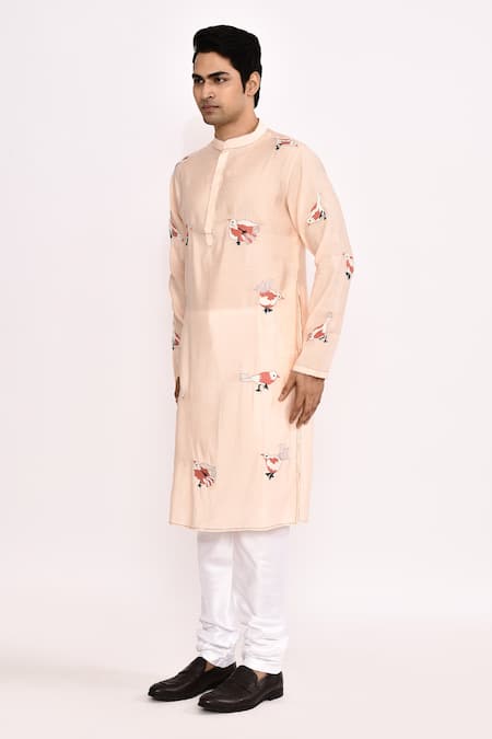 Arihant Rai Sinha_Cream Cotton Printed Long Kurta _at_Aza_Fashions