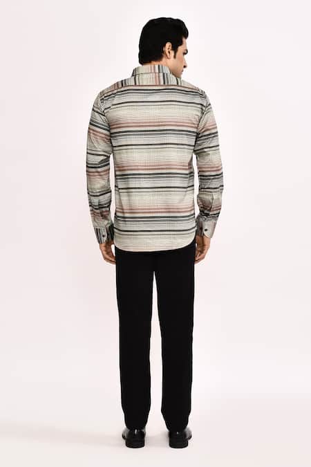 Shop_Aryavir Malhotra_Multi Color Cotton Checkered Silk Shirt _at_Aza_Fashions