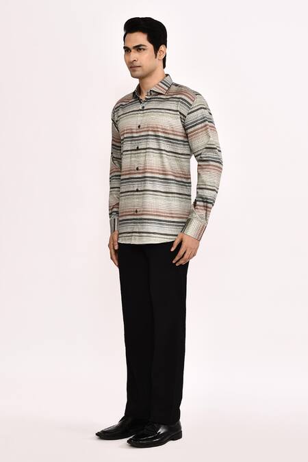 Buy_Aryavir Malhotra_Multi Color Cotton Checkered Silk Shirt _Online_at_Aza_Fashions