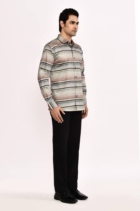 Shop_Aryavir Malhotra_Multi Color Cotton Checkered Silk Shirt _Online_at_Aza_Fashions