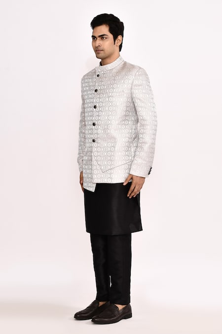 Arihant Rai Sinha_White Silk Embroidery Mughal Motif Bandhgala _Online_at_Aza_Fashions