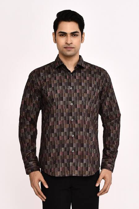 Buy Aryavir Malhotra Brown Cotton, Silk Patterned Casual Shirt Buy_Aryavir Malhotra_Brown Cotton, Silk Patterned Casual Shirt