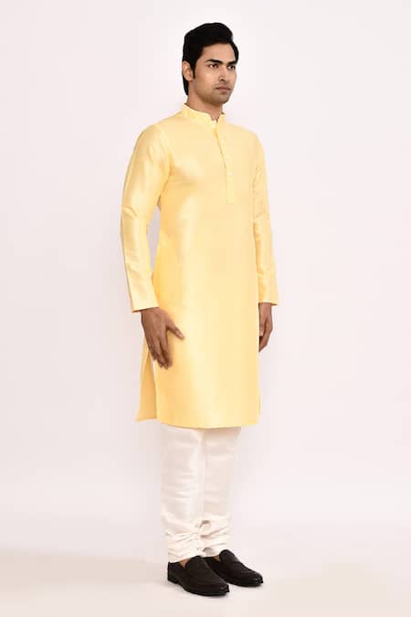 Arihant Rai Sinha_Yellow , Satin Classic Blend Kurta _at_Aza_Fashions
