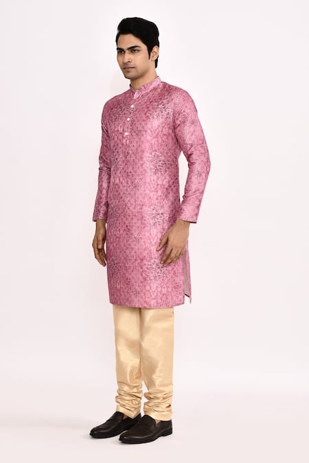 Arihant Rai Sinha_Pink Silk Blend Long Kurta _Online_at_Aza_Fashions